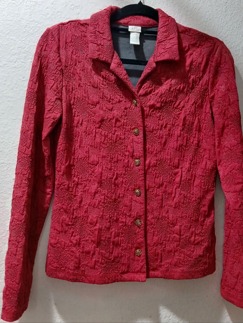 J jill stretch XS Women's Red Textured Button-Front Top